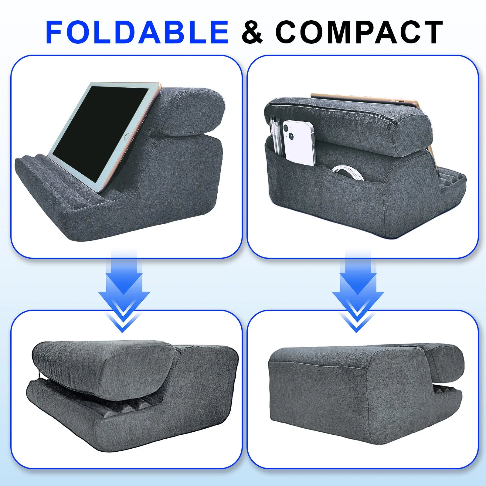 Support tablette coussin à poches