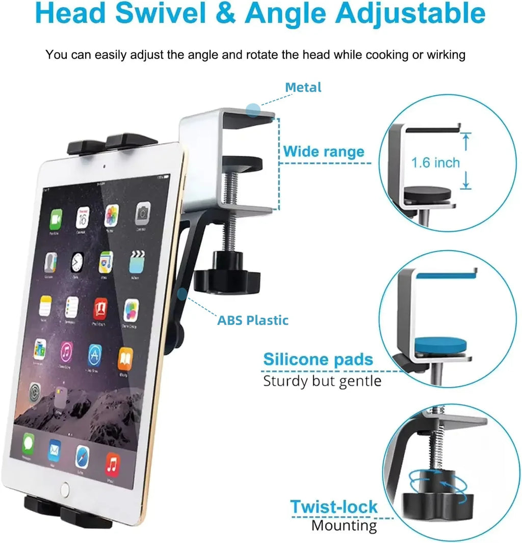 Support tablette cuisine à pince aluminium