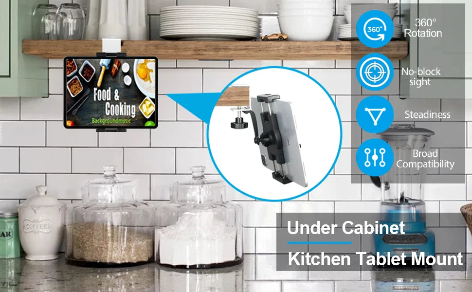 Support tablette cuisine à pince aluminium